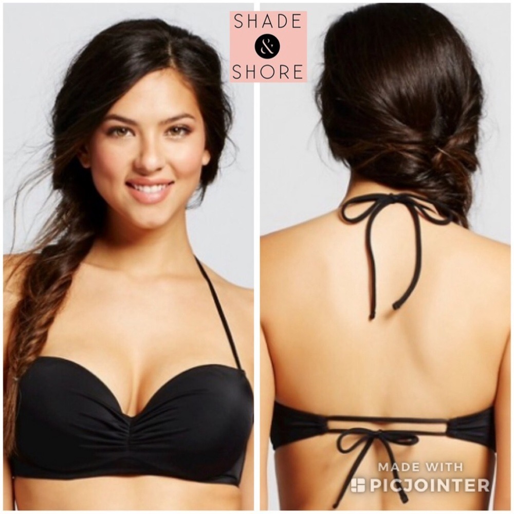 NWOT Shade & Shore ✨34D/M Halter Bikini Top RN#64664 Womens Black Swim Beach - Picture 3 of 6
